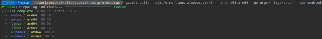 Goomba build example, targeting all platforms/architectures from one command