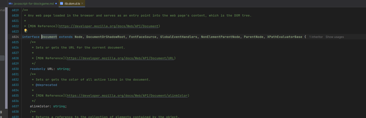 Image: HTML Dom type definitions in IntelliJ