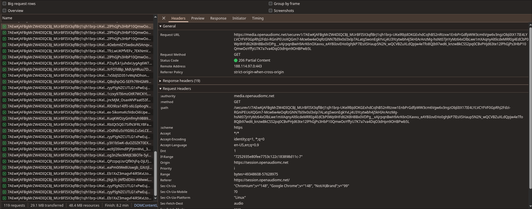 screenshot of chrome's network devtools