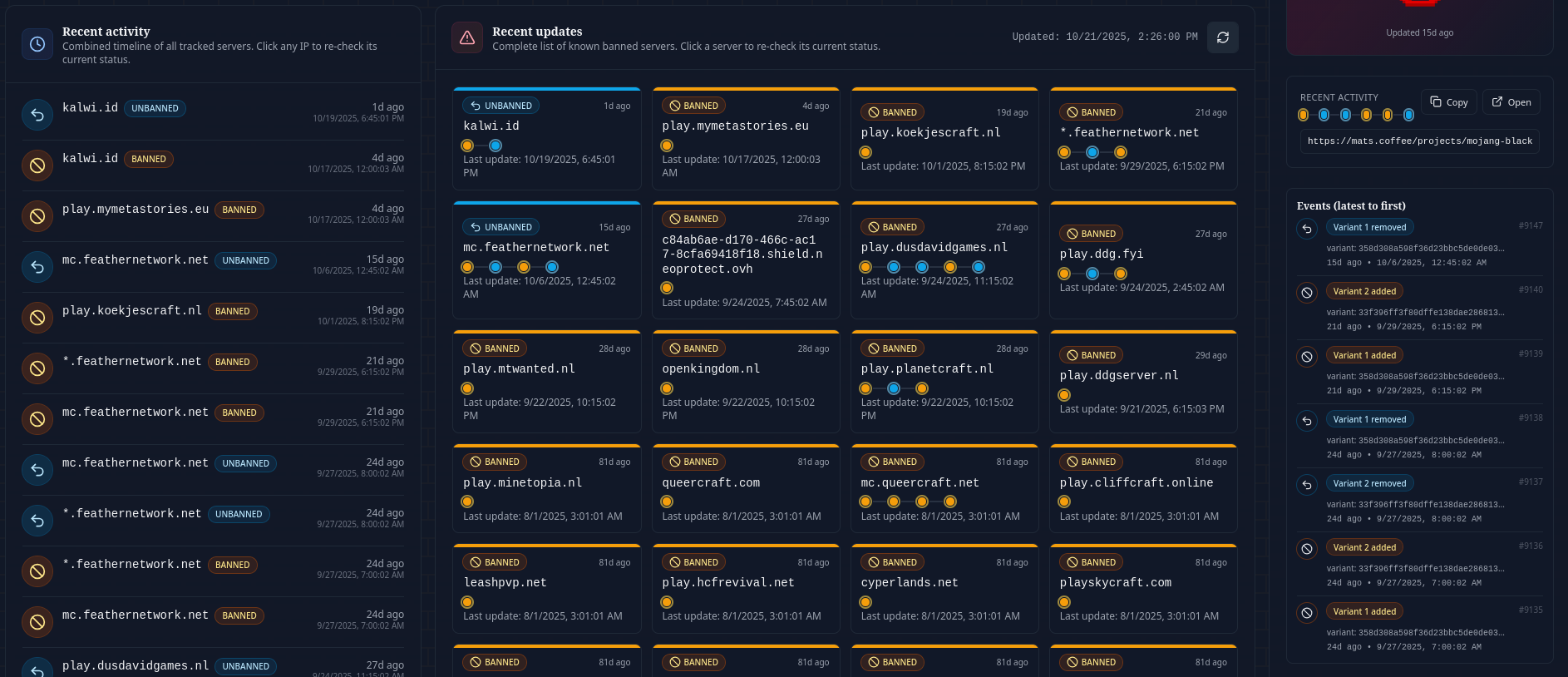 Timeline from the app